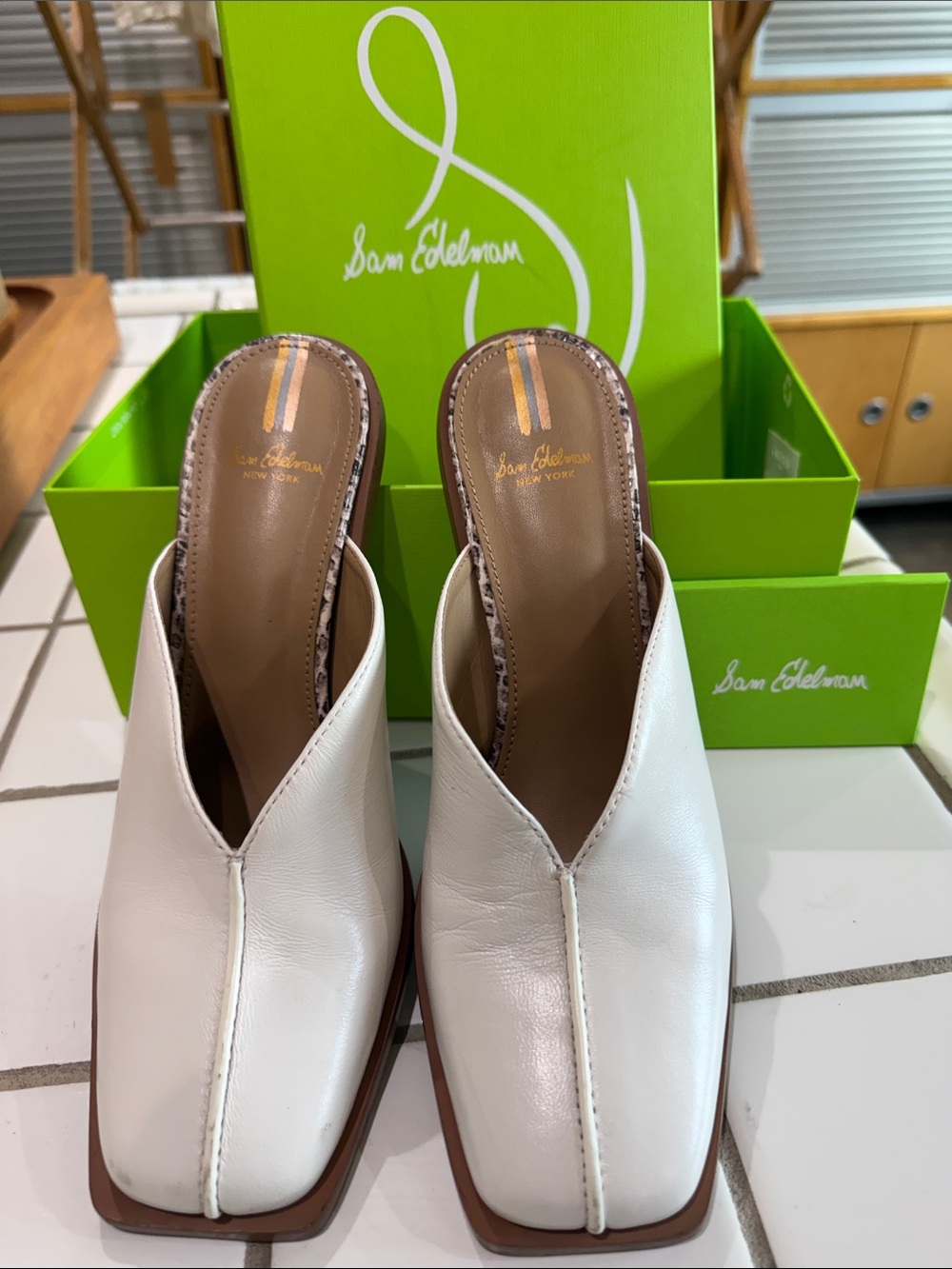 Sam Edelman Cream Leather Slip-On Mules